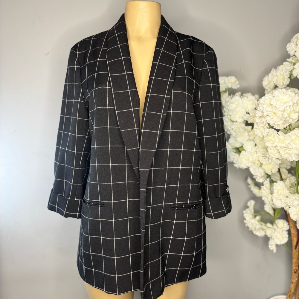 Anne Klein Black Windowpane Blazer